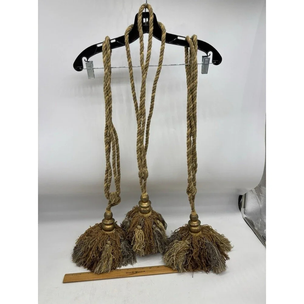 5 Large 8” Pouf Tassel Curtain Tie Back Upholstery Trim Beige Brown Taupe